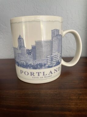 Starbucks Cream and Blue Portland Skyline Ceramic Mug